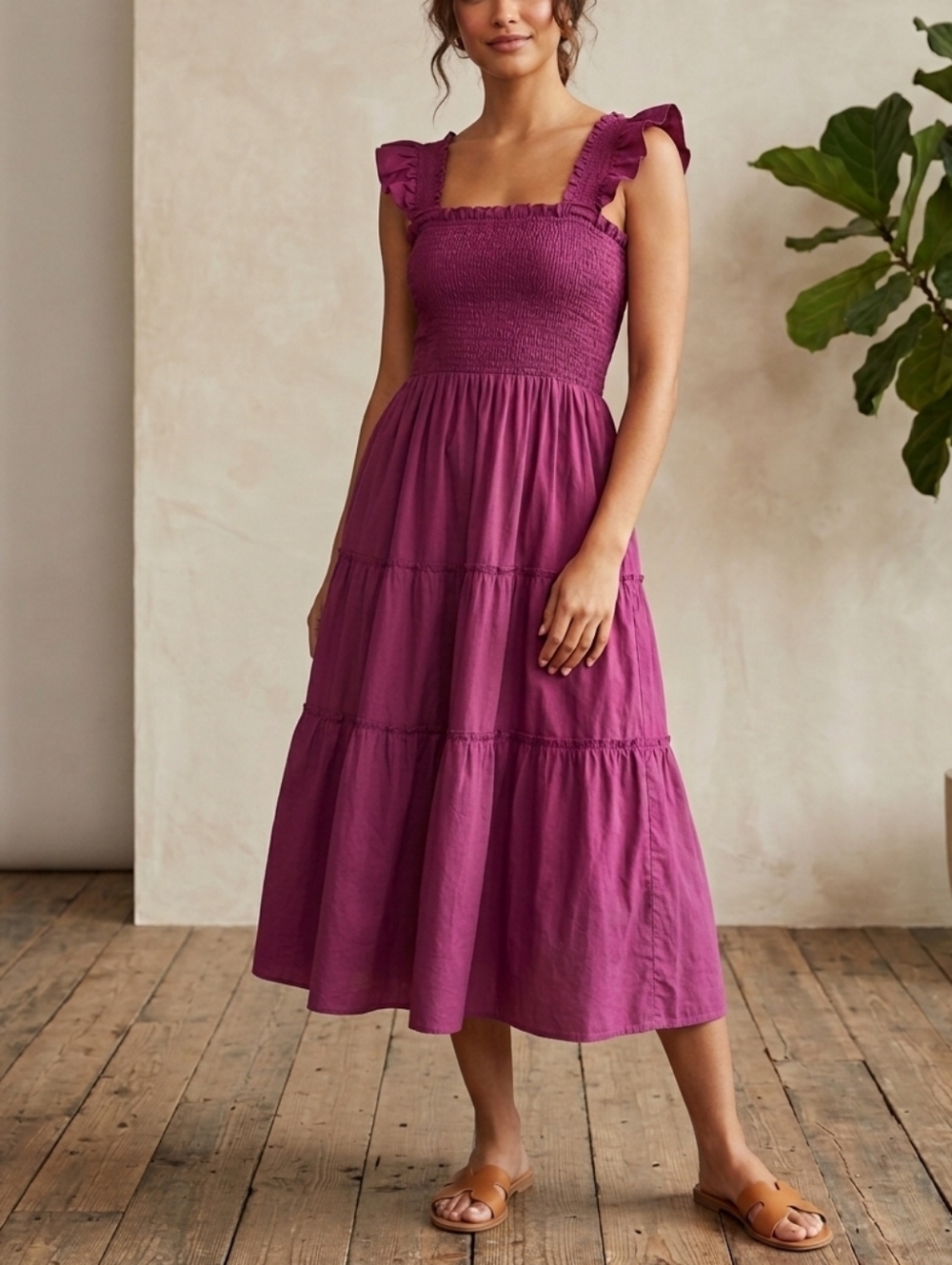 Hill House Home The Ellie Nap Dress in Berry Smocked Midi